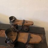 Wooden and metal roller skates