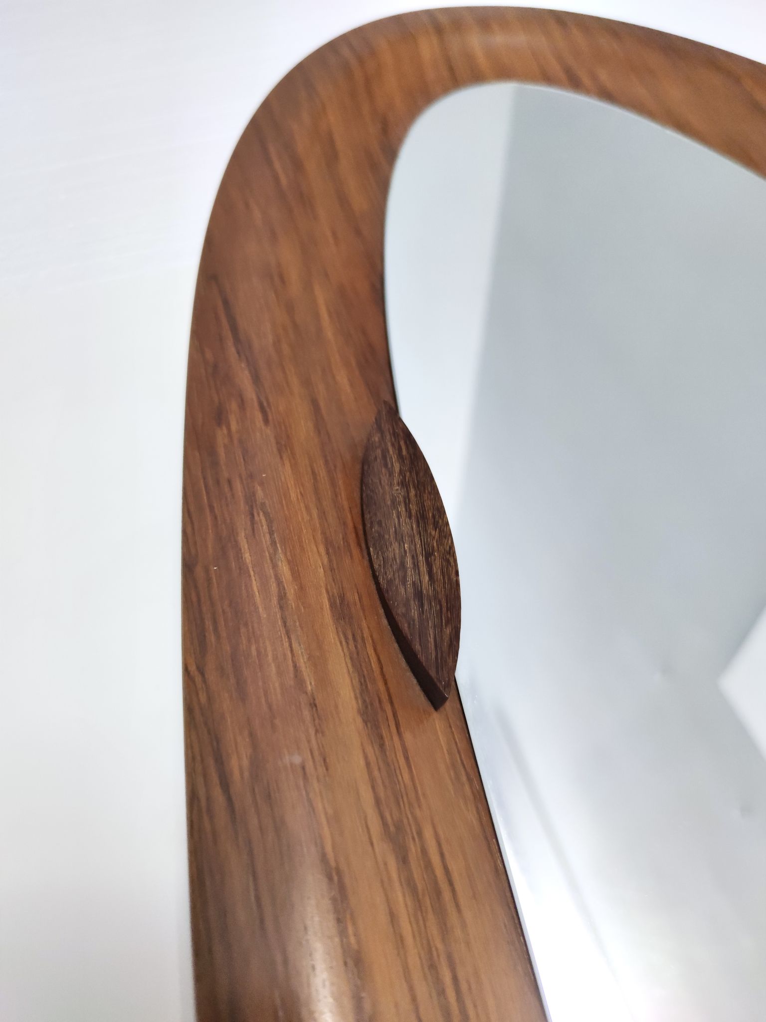 Vintage Postmodern Oval Wall Mirror with a Wooden Frame, Italy