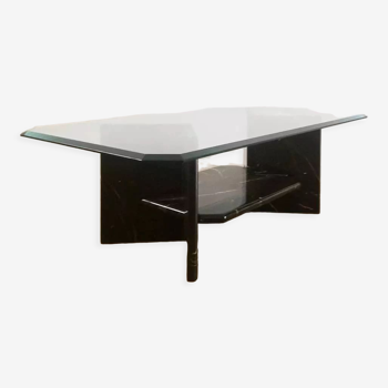 Table basse en verre et piètement en marbre noir