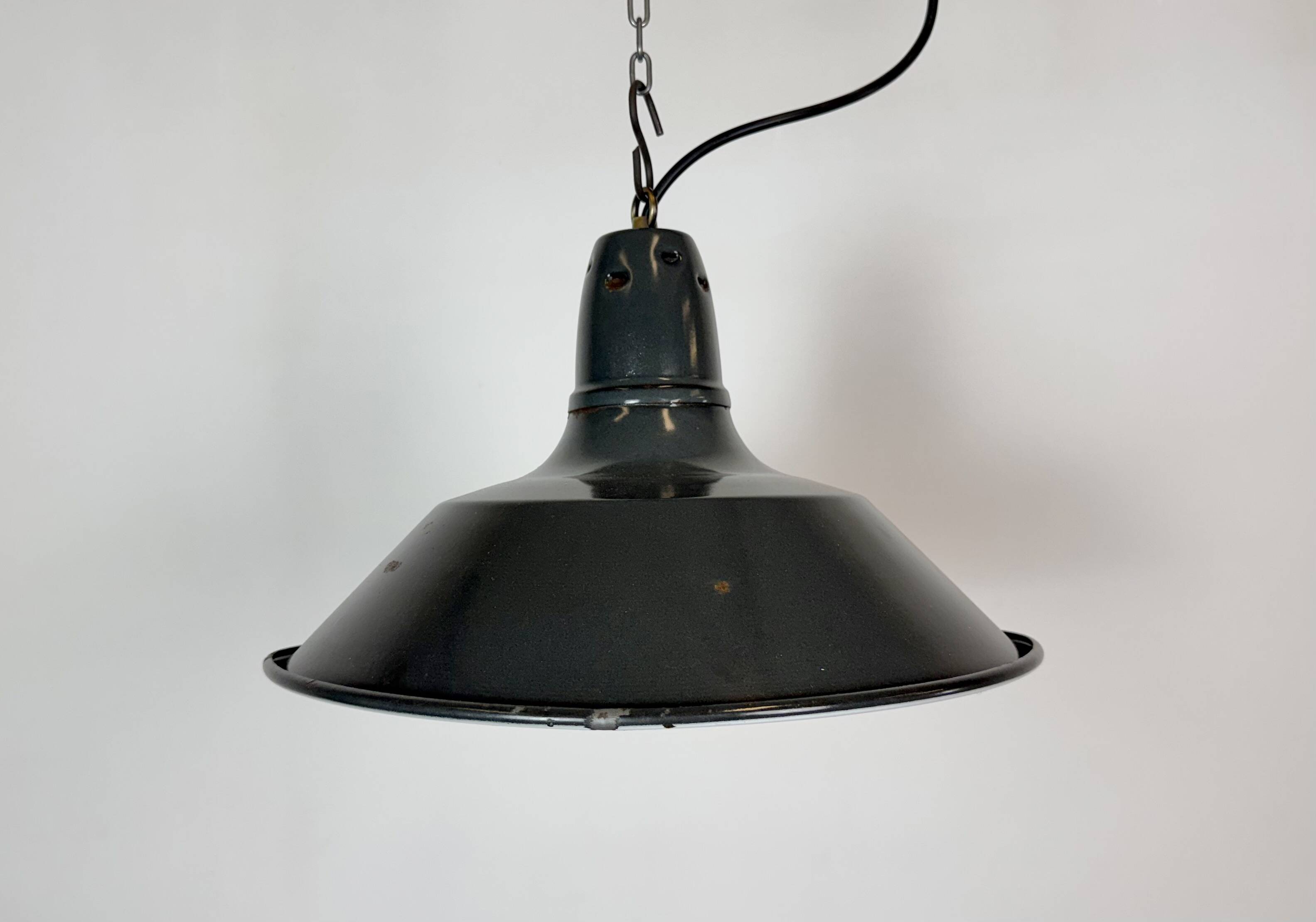 Industrial French Black Enamel Factory Pendant Lamp, 1960s