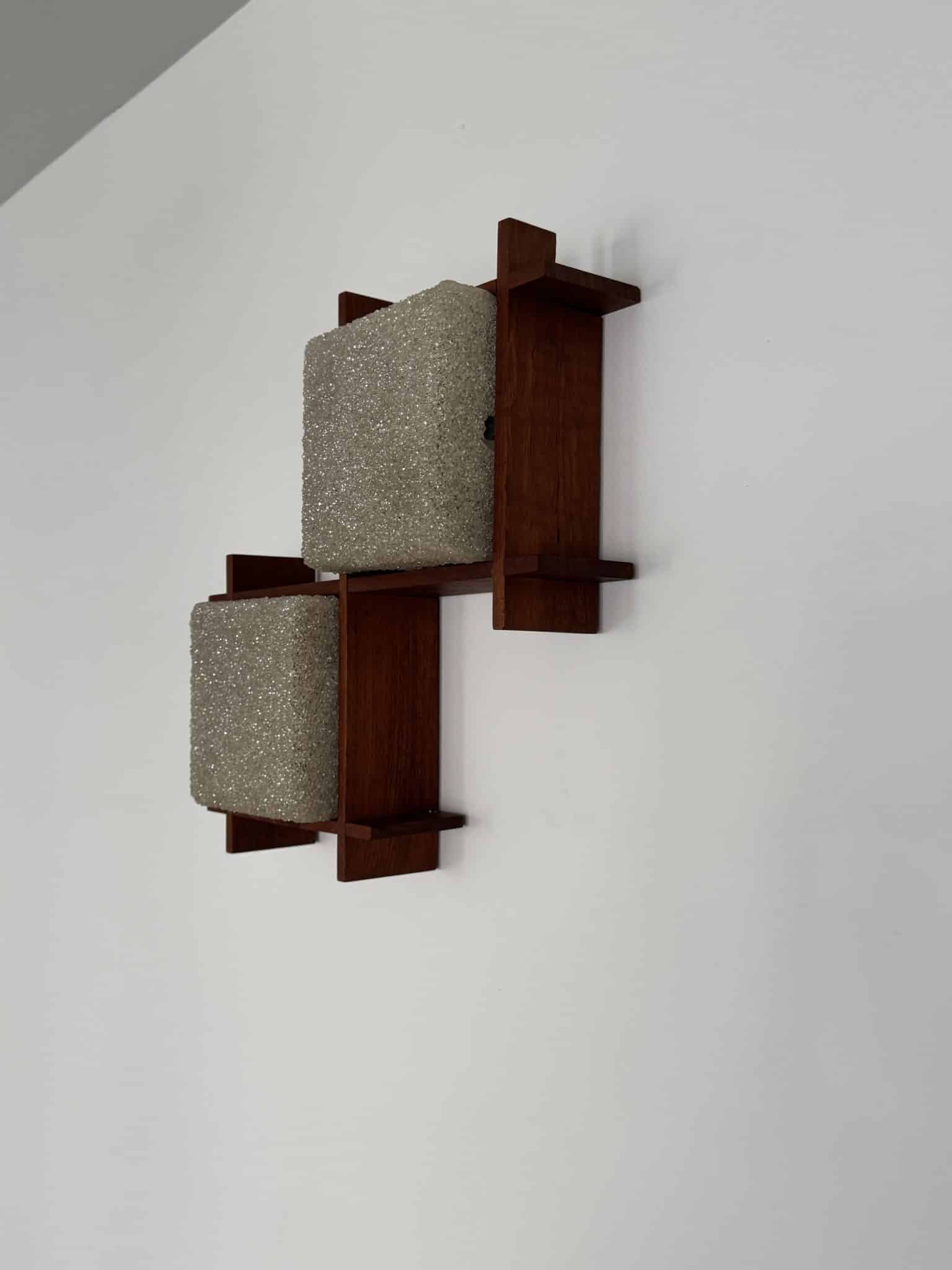 Pair of teak and Perspex wall lights – French work, circa 1955-1965