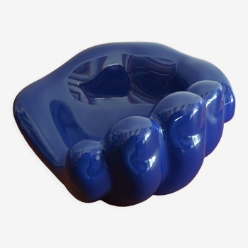 Vide poche main géante céramique bleue vintage