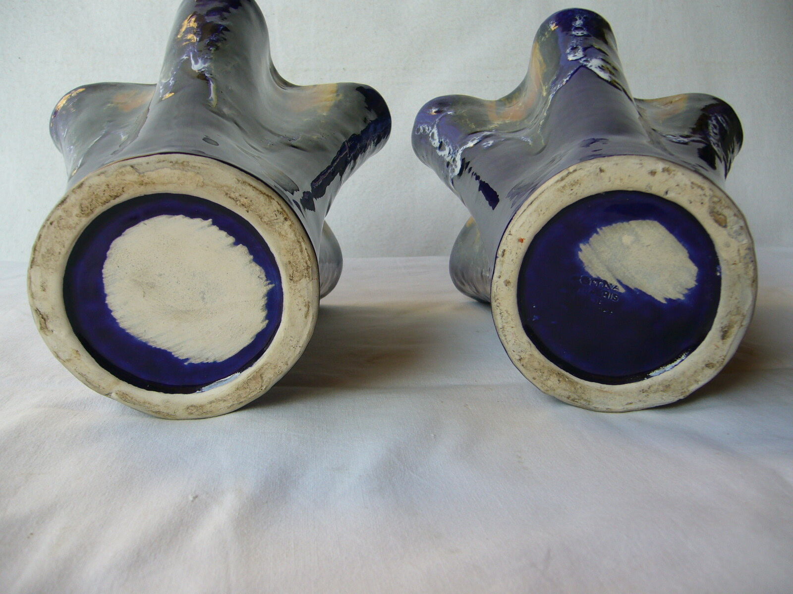 Pair of blue vases flamed Vallauris