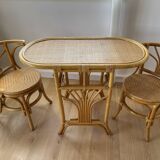 Vintage rattan and bamboo “head to head” table