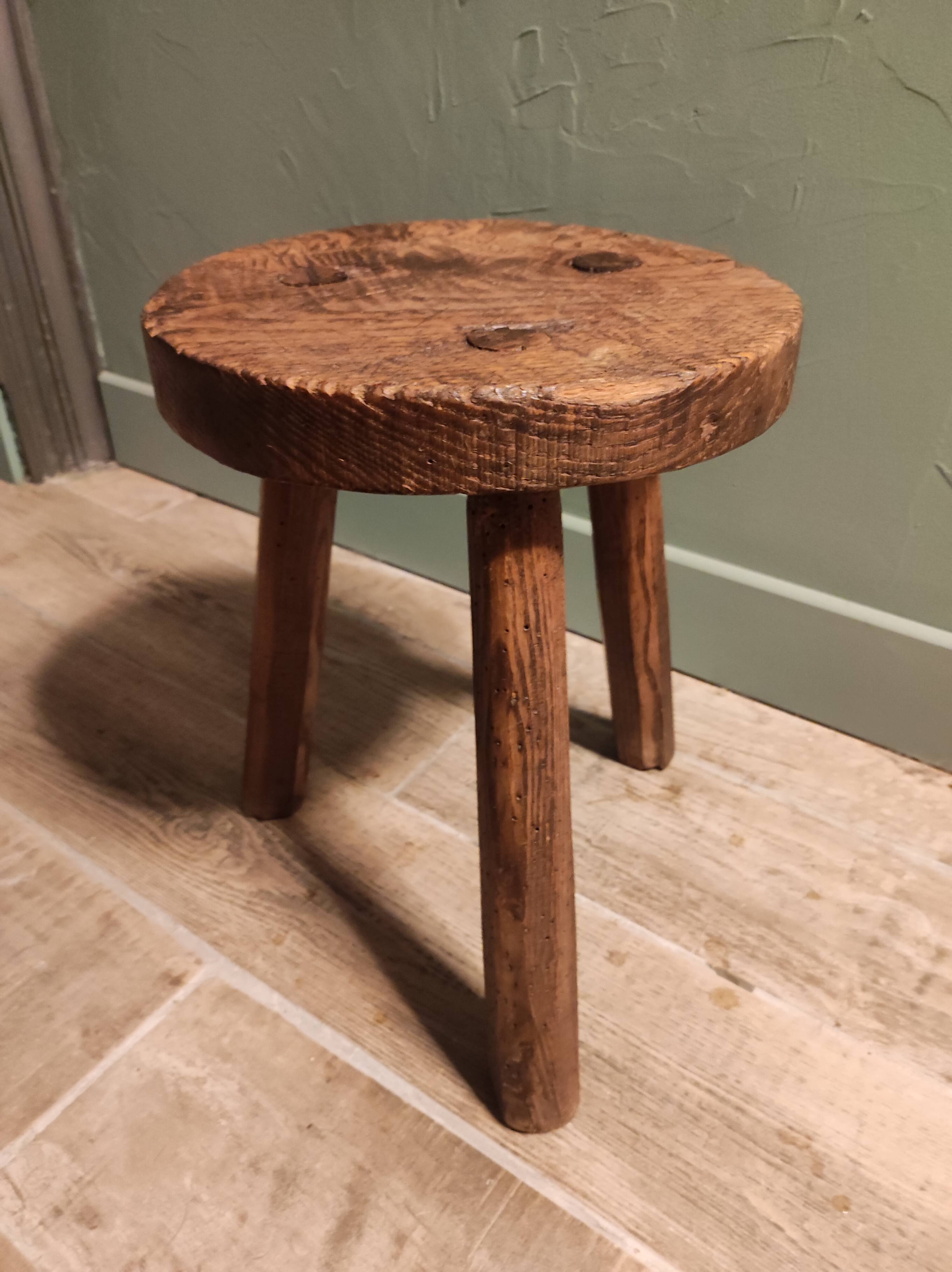 Stool solid oak tripod brutalist shepherd