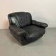 Large Set of Italian Space Age Black Leather Lounge Chairs with Brass