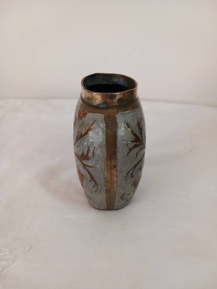 Enameled brass vase
