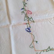 Antique linen tablecloth embroidered with flowers