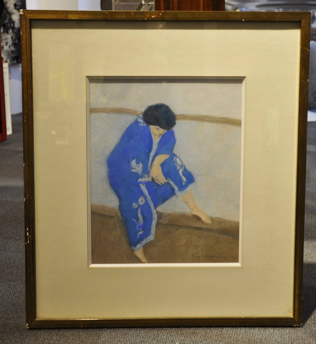 Pierre Boncompain pastel Woman in blue kimono circa 1980