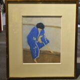 Pierre Boncompain pastel Woman in blue kimono circa 1980