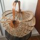 Vintage foldable basket made of bamboo and cotton threads