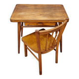 Vintage wooden school desk and chair set, Baumann, 1950s-60s