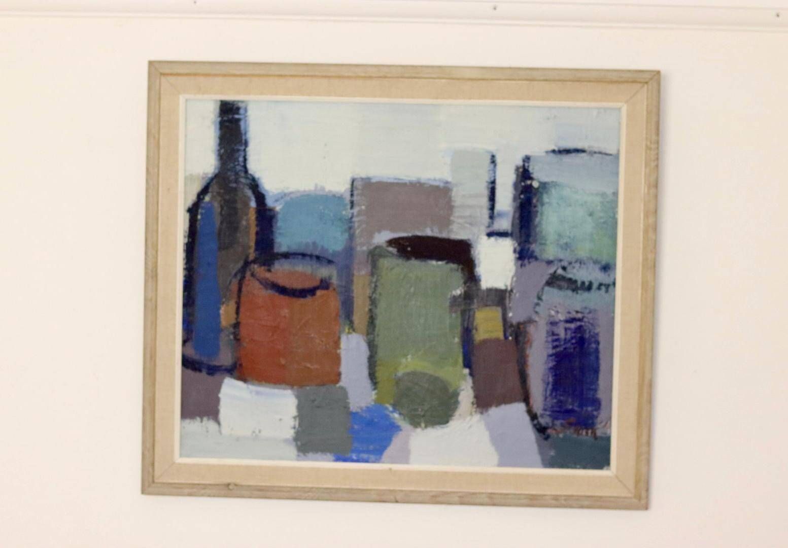 Mid-century original swedish oil on canvas "still life" by gösta falck