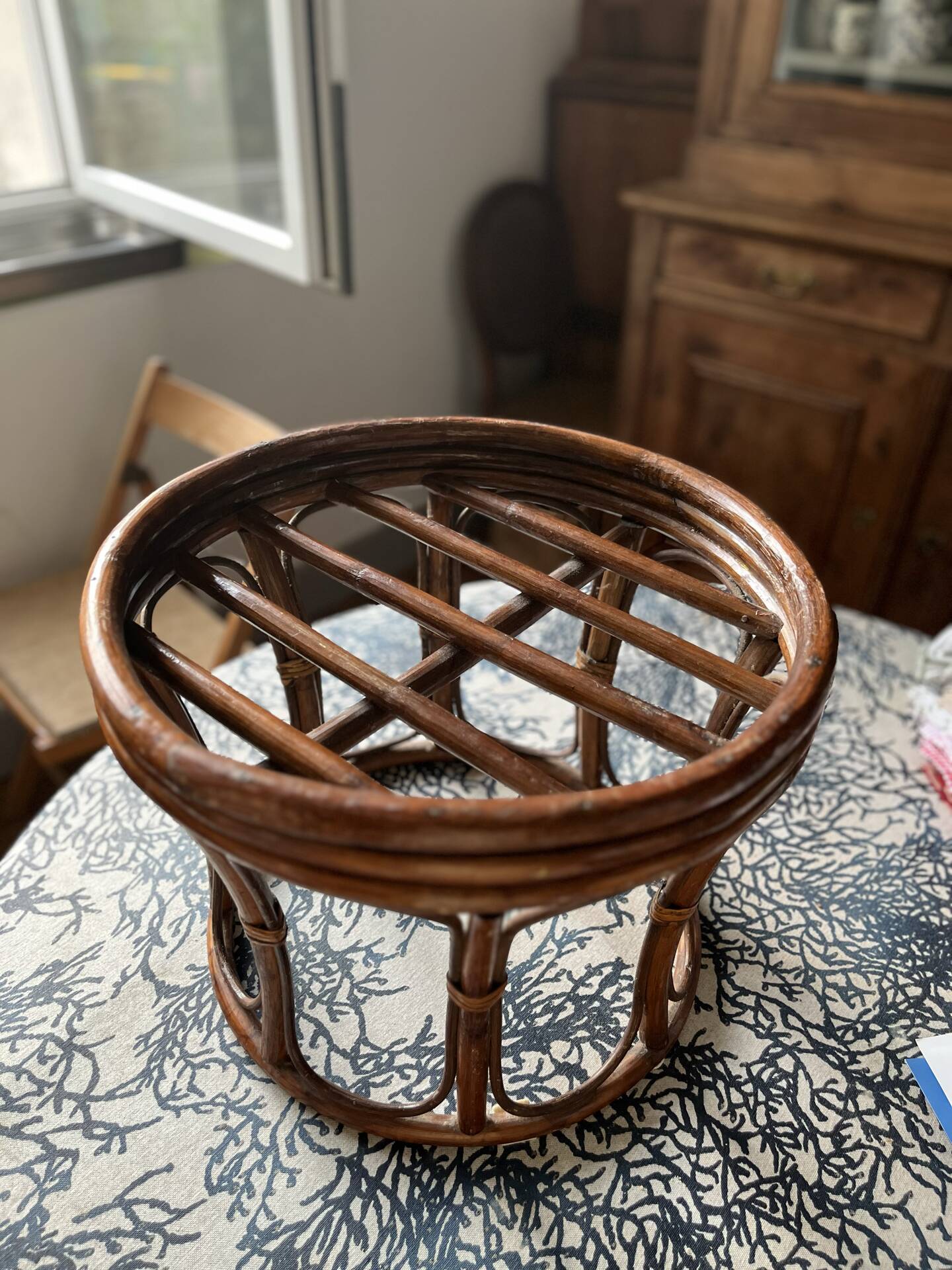 Pouf rattan stool from the 70s.