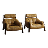 Percival Lafer MP-81 lounge chairs in yellow leather, Brazil 1970s