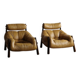 Percival Lafer MP-81 lounge chairs in yellow leather, Brazil 1970s