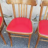 Set of 4 chairs bistro wood and red skai