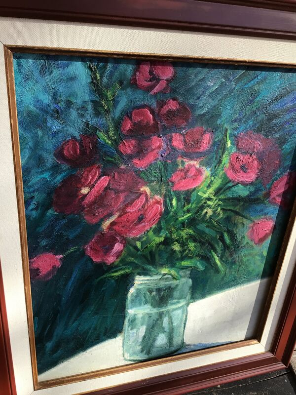 Tableau bouquet prune peinture sur bois encadrée