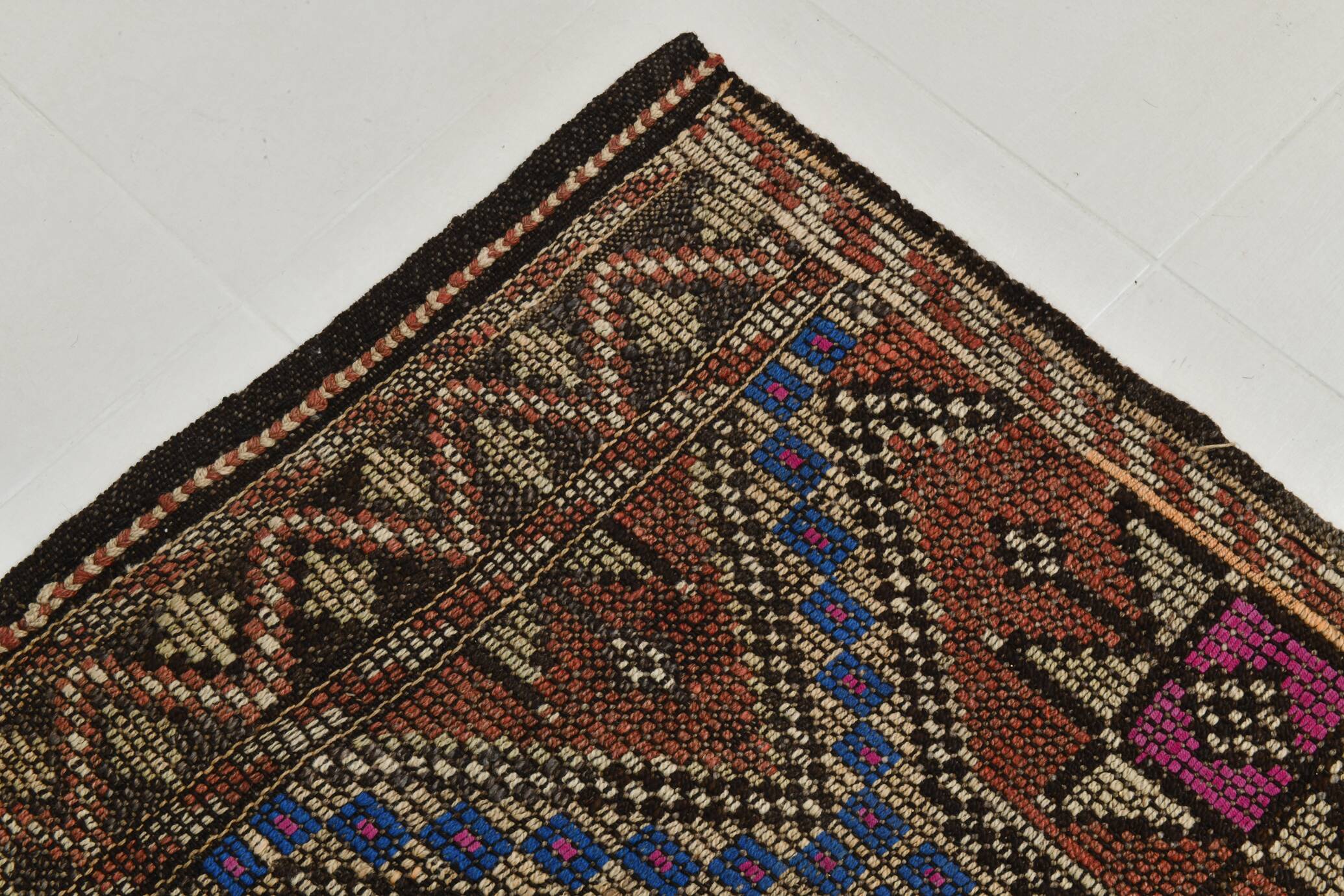 Blue & Brown Star Pattern Kilim Rug, 153x315Cm