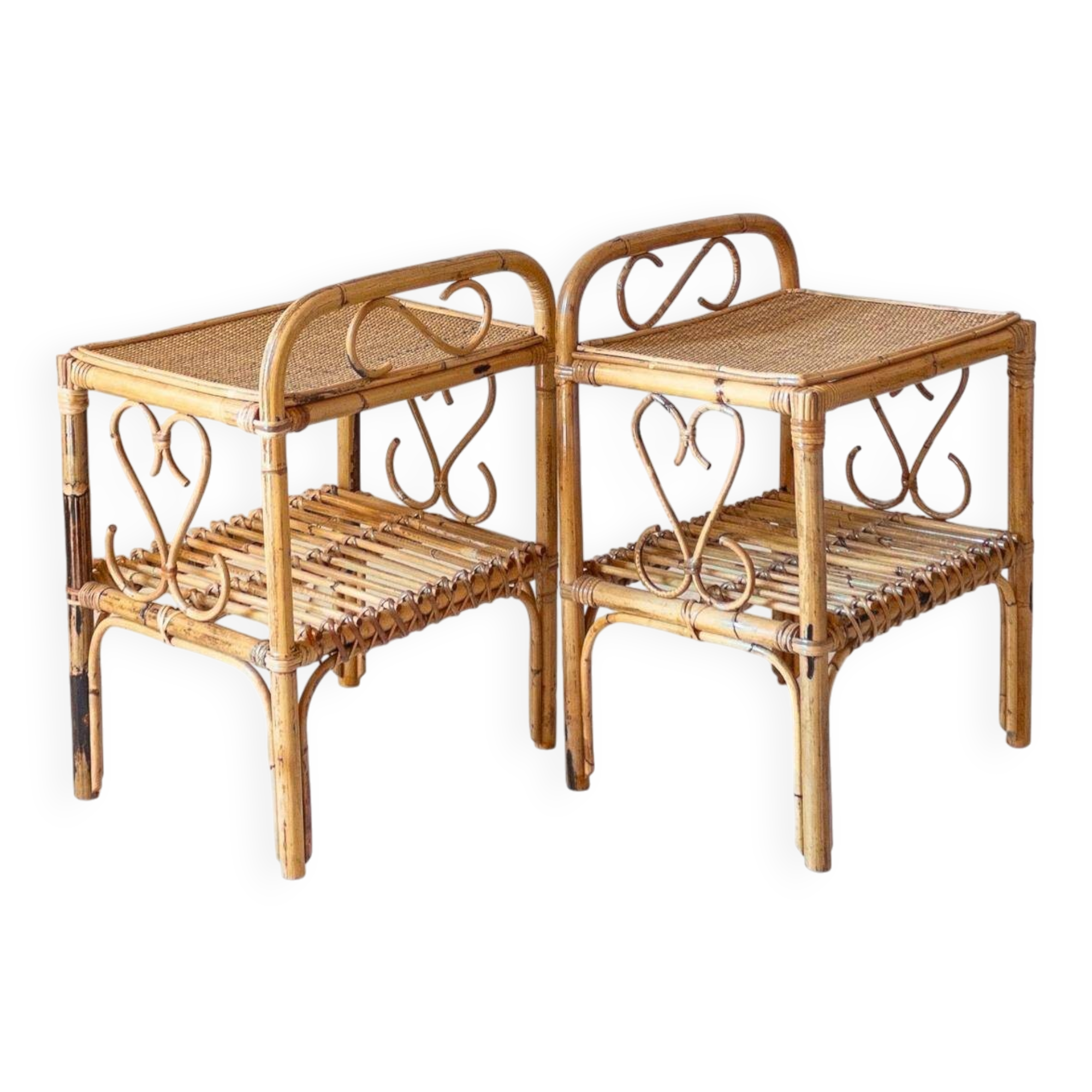 Midcentury Modern Italian Bamboo Side Tables, set of two, Italy 1960s