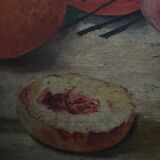 Oil on canvas still life with fruits and flowers by L. Parize 20th century