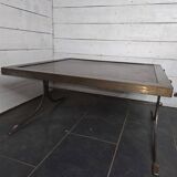 Table basse vintage en acier et cuir
