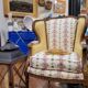 Wooden basket chair, upholstered in Pierre Frey, Napoleon III, circa 1820 – France