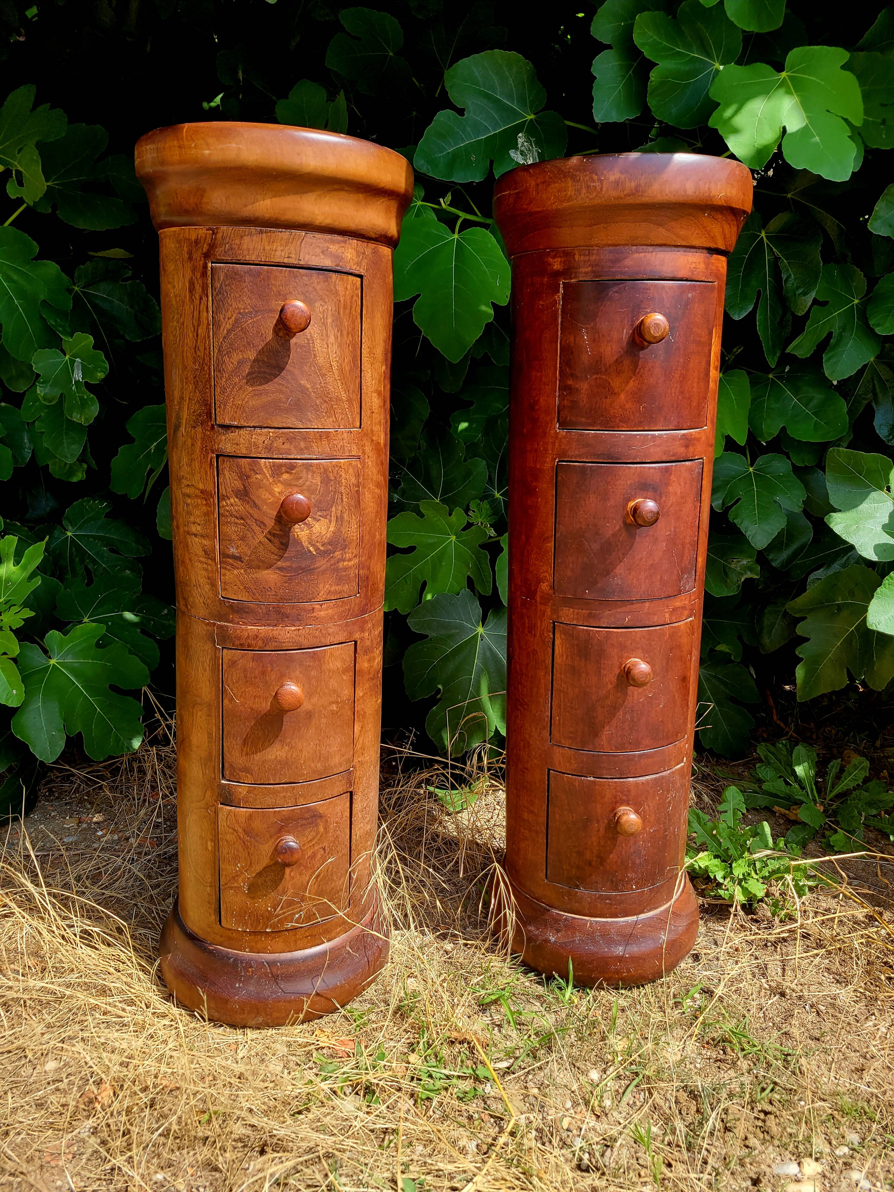 Pair of cylindrical furniture with drawers