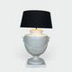 Large White Crackled Ceramic Urn Lamp with Drapery and Greek Frieze.