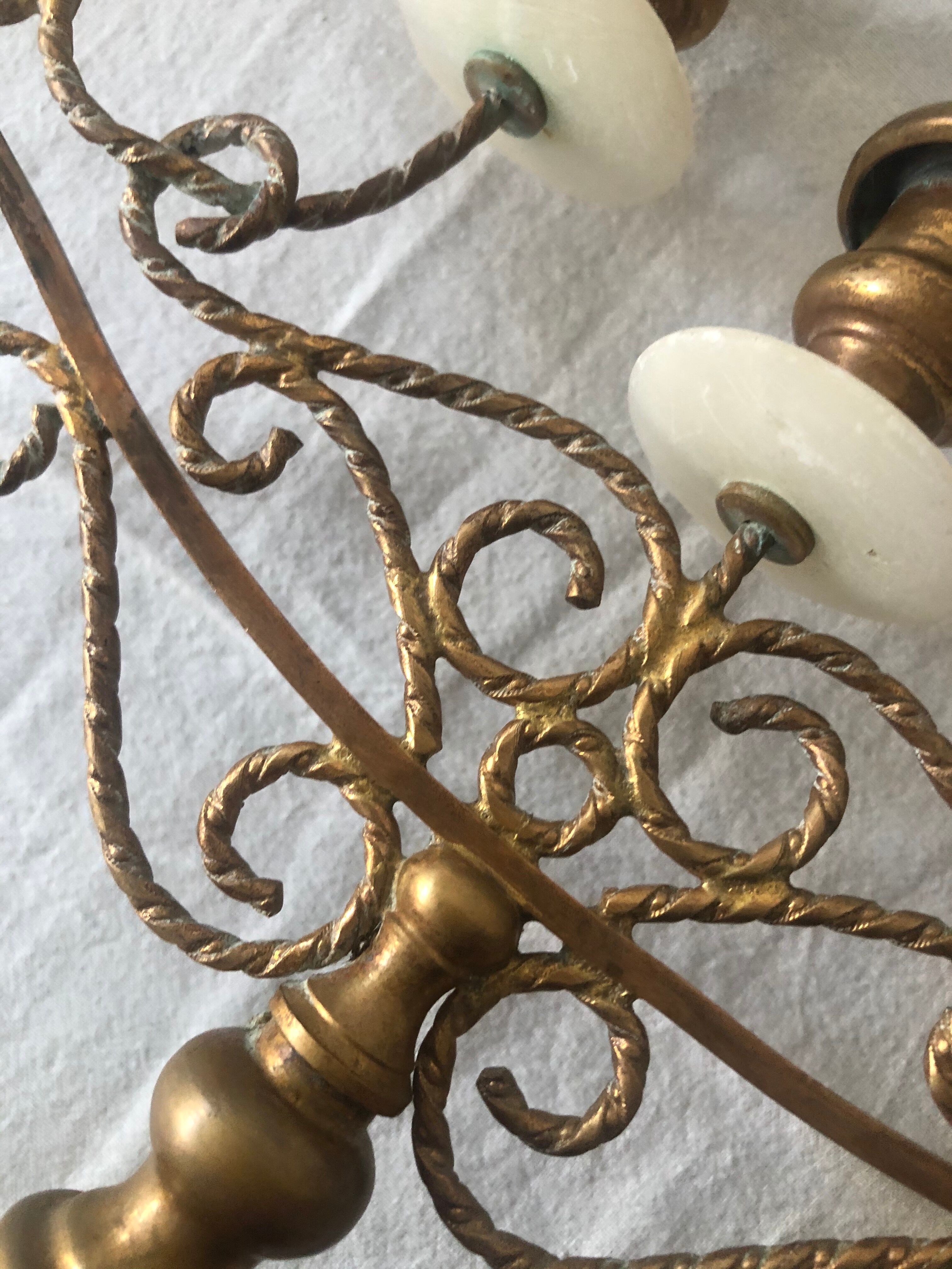 Mid-century 7-branch alabaster and brass candlestick