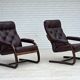 1970s, Scandinavian armchair, brown furniture leather, bent wood.
