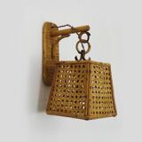 Rattan and cane lantern wall light. 1950s-1960s