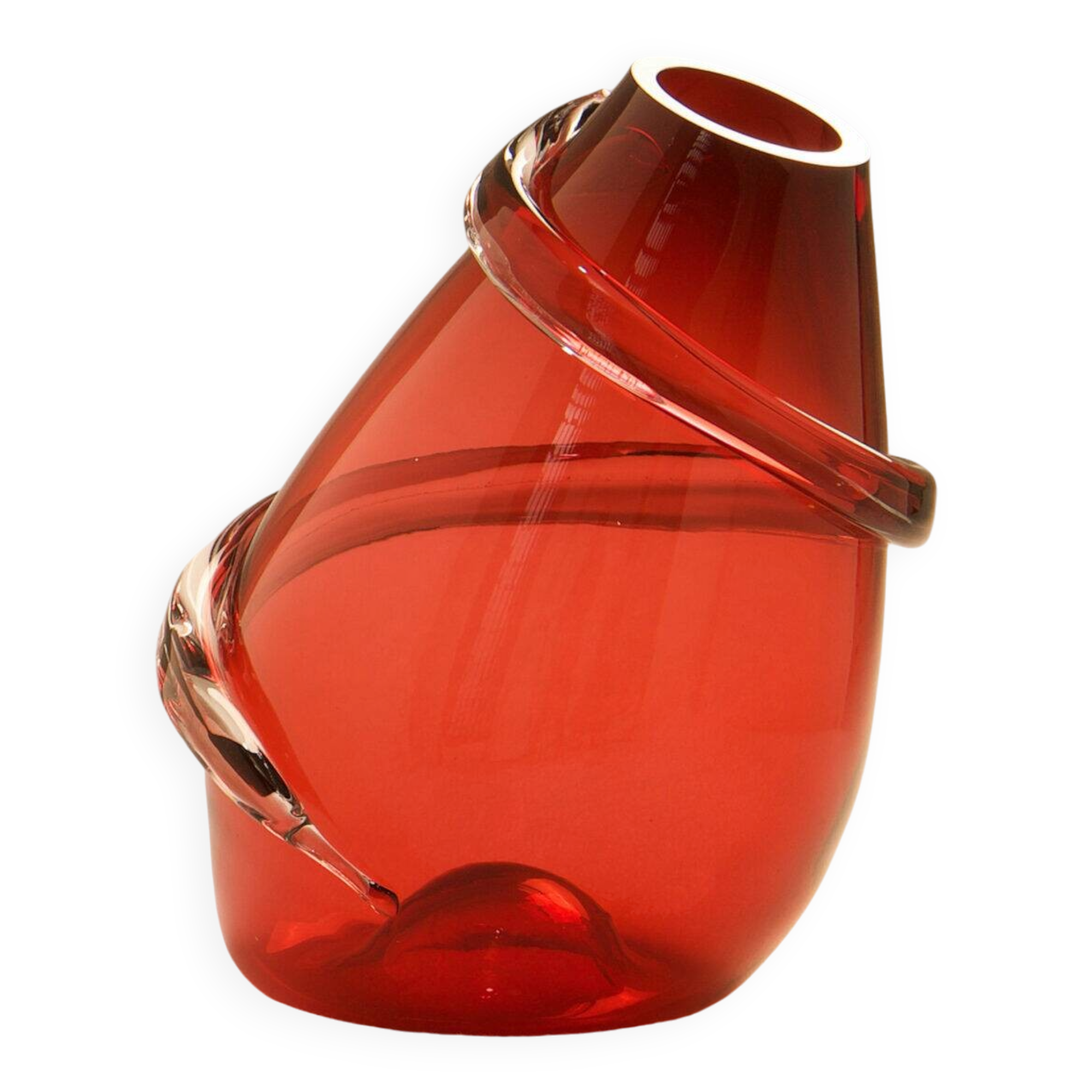 "Drop Big Spiral" vase in red glass - Sem Schanzer (as l'Anverre)