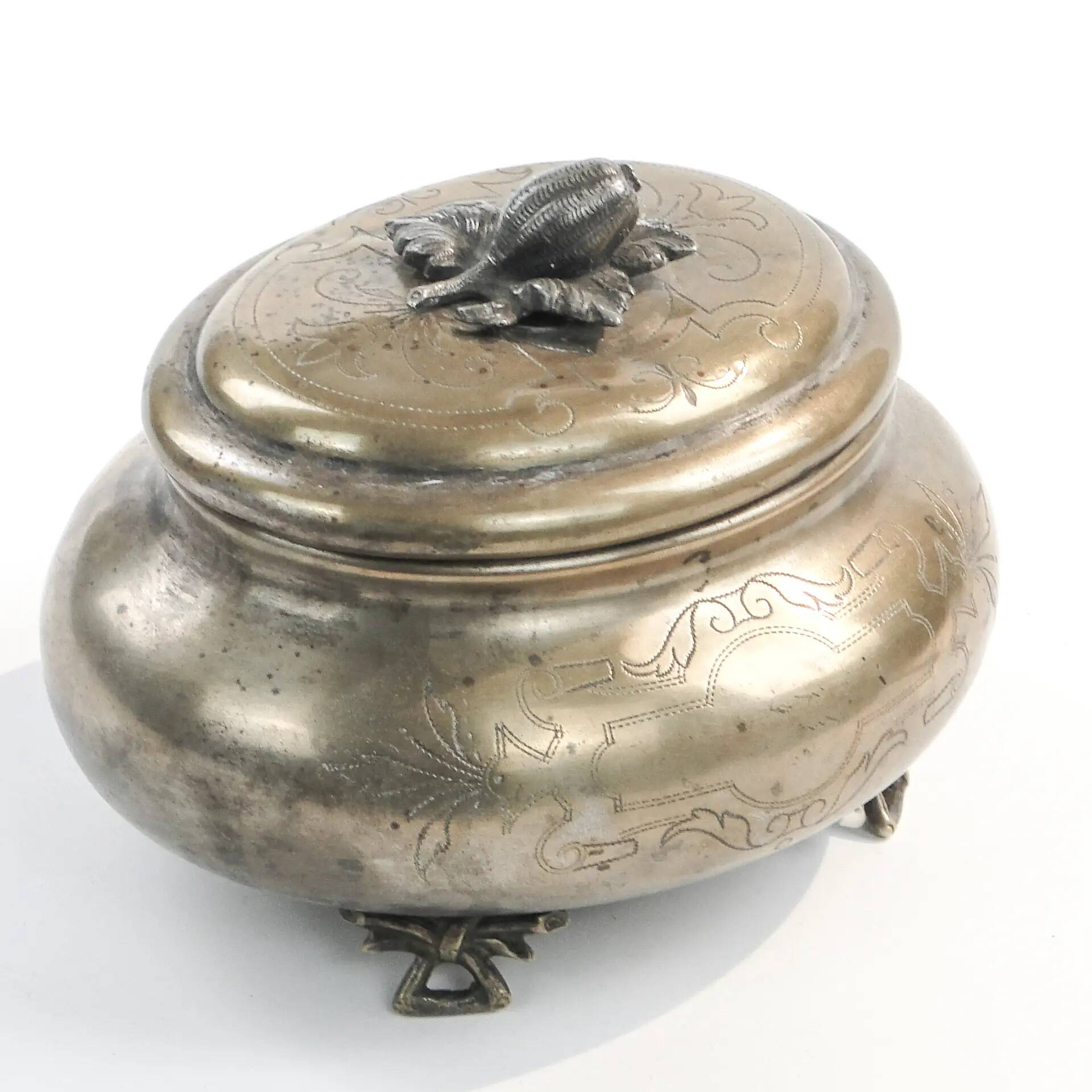 Eclectic elliptical sugar bowl, silver-plated brass, Austria, 19th century