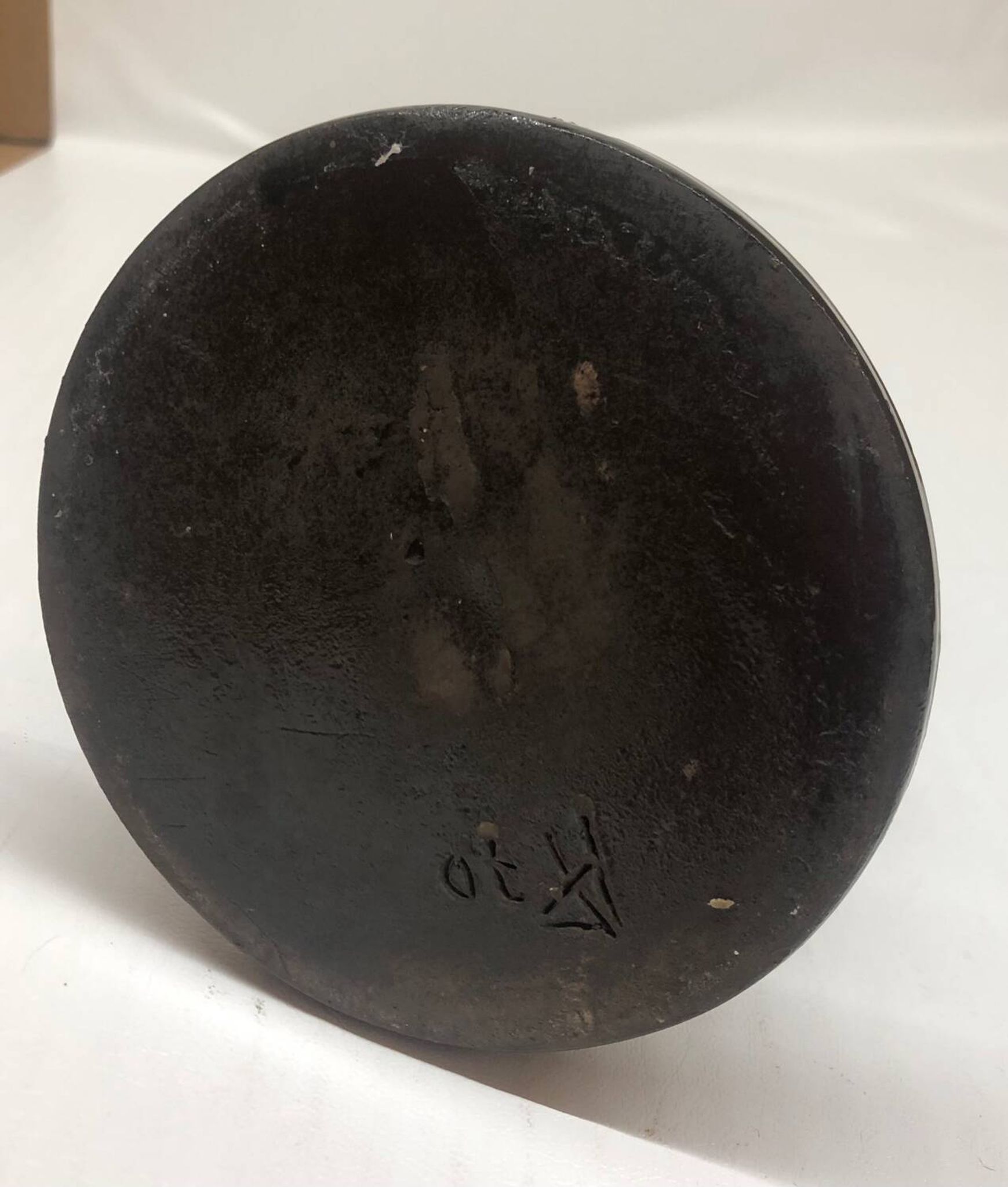 Vintage black ceramic candle holder signed AP