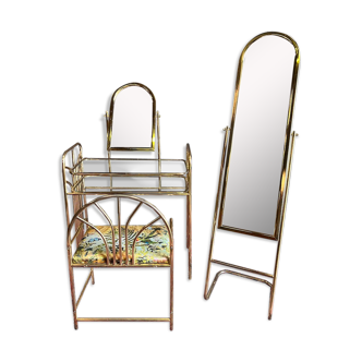 Dressing table and matching psyche in gold metal and glass 70