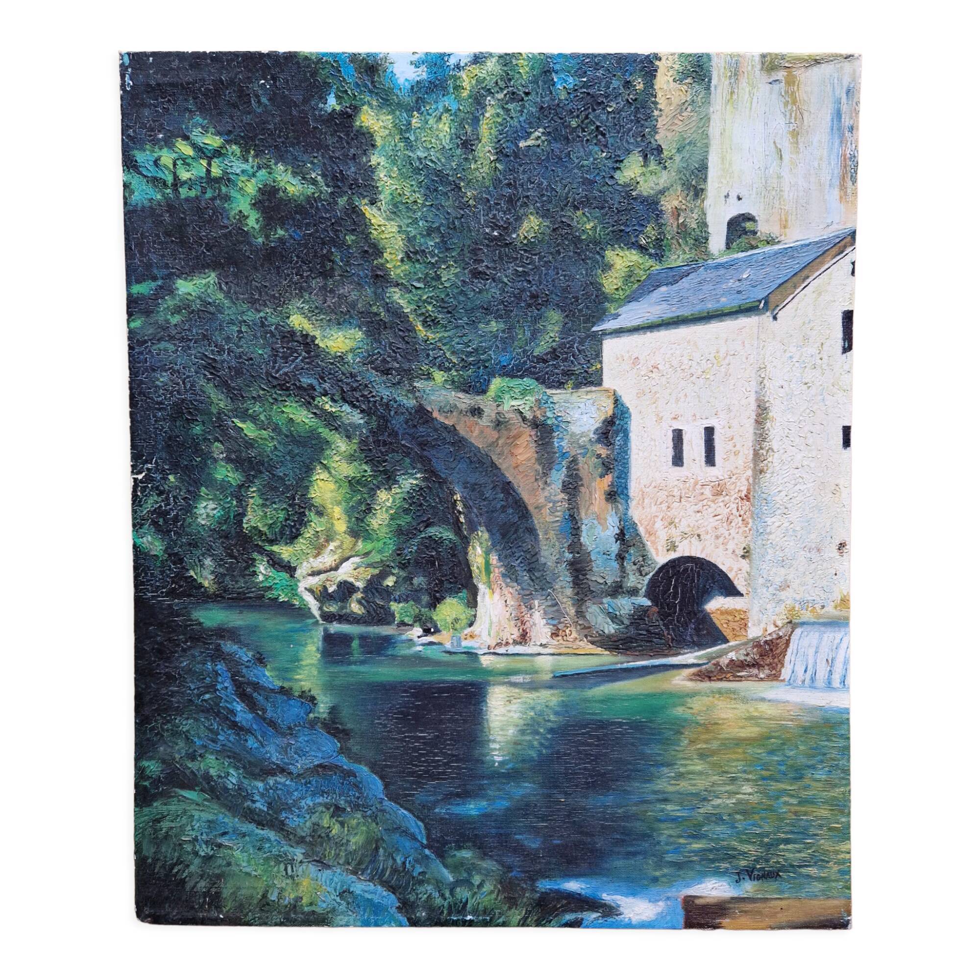 Tableau ancien Moulin  de corps Aveyron