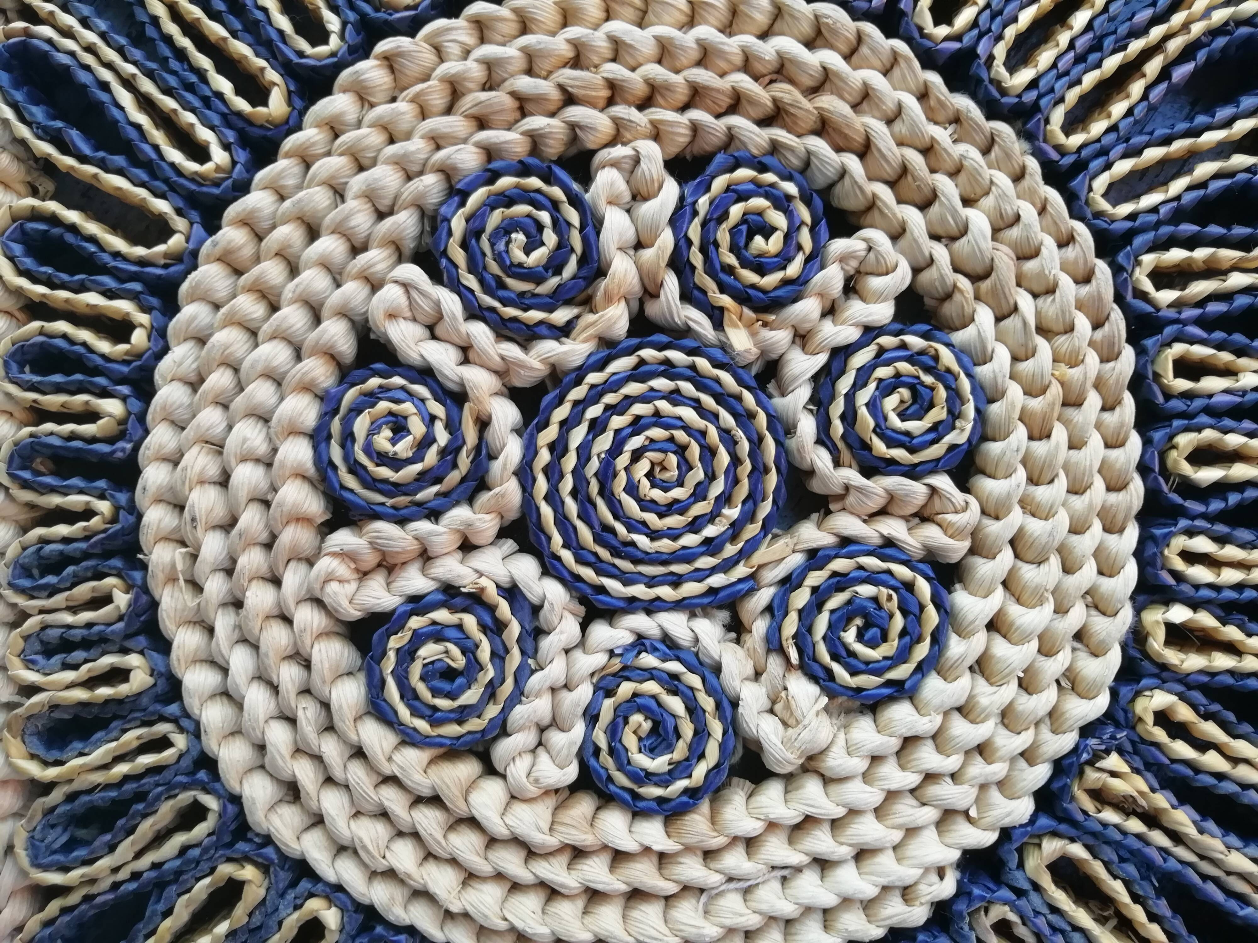 Under the wicker dish