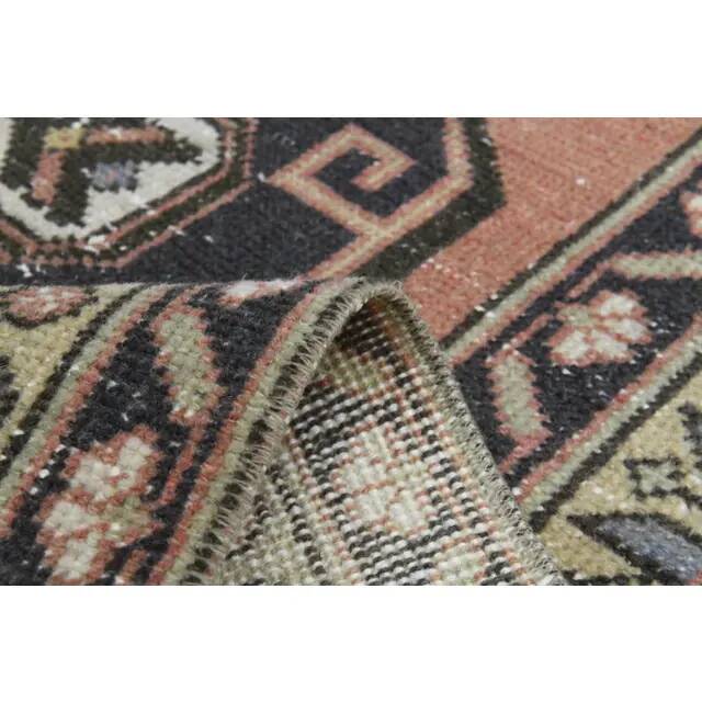 Vintage Turkish Oushak handmade wool cotton brown runner rug 143x347