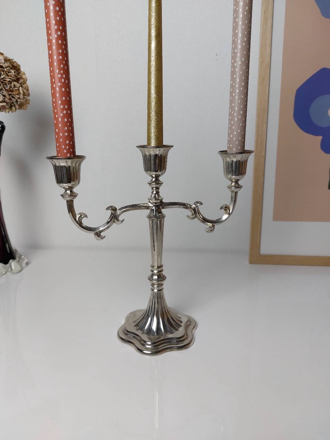 Vintage silver brass candle holder