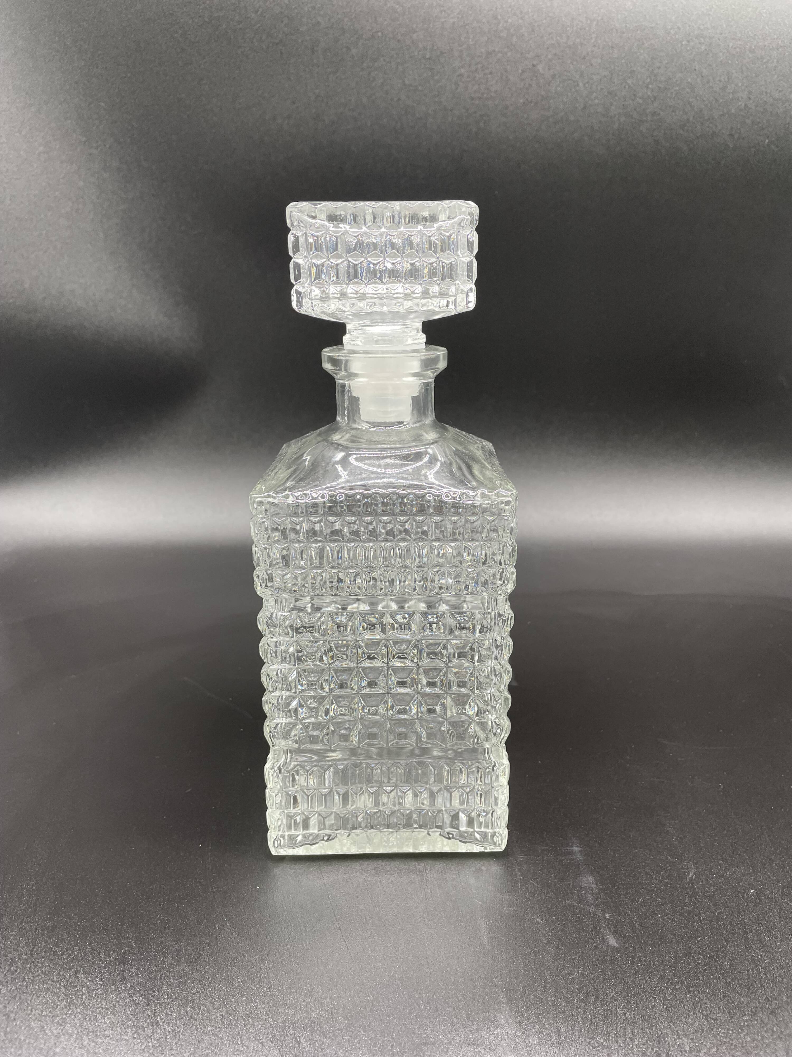 Vintage, whisky decanter, pitcher, bottle, square cap, diamond decoration, spikes, 1960s, 1970s