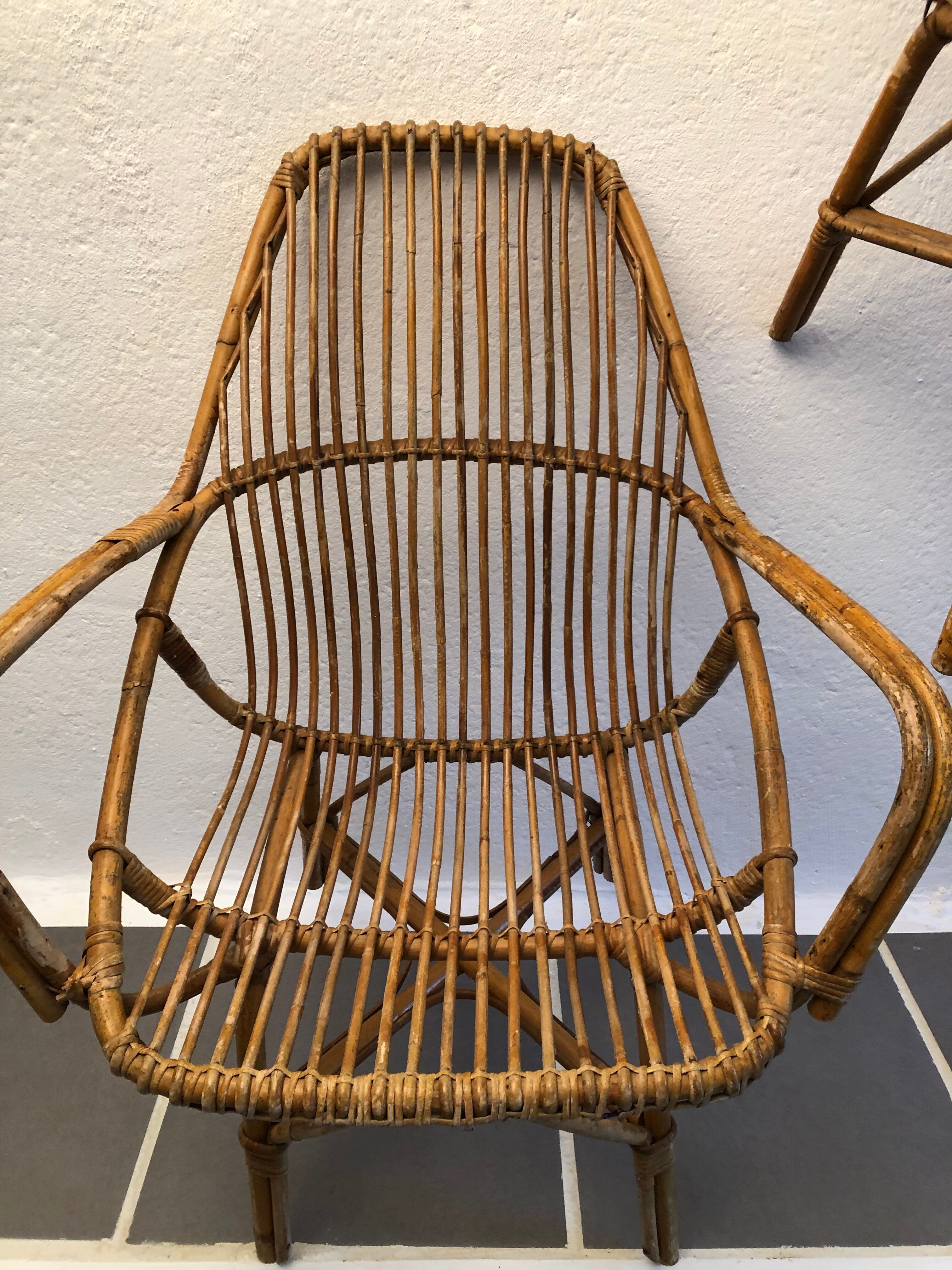 Pair of vintage rattan armchairs