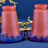 Double wall lamp in gilded bronze and glass paste