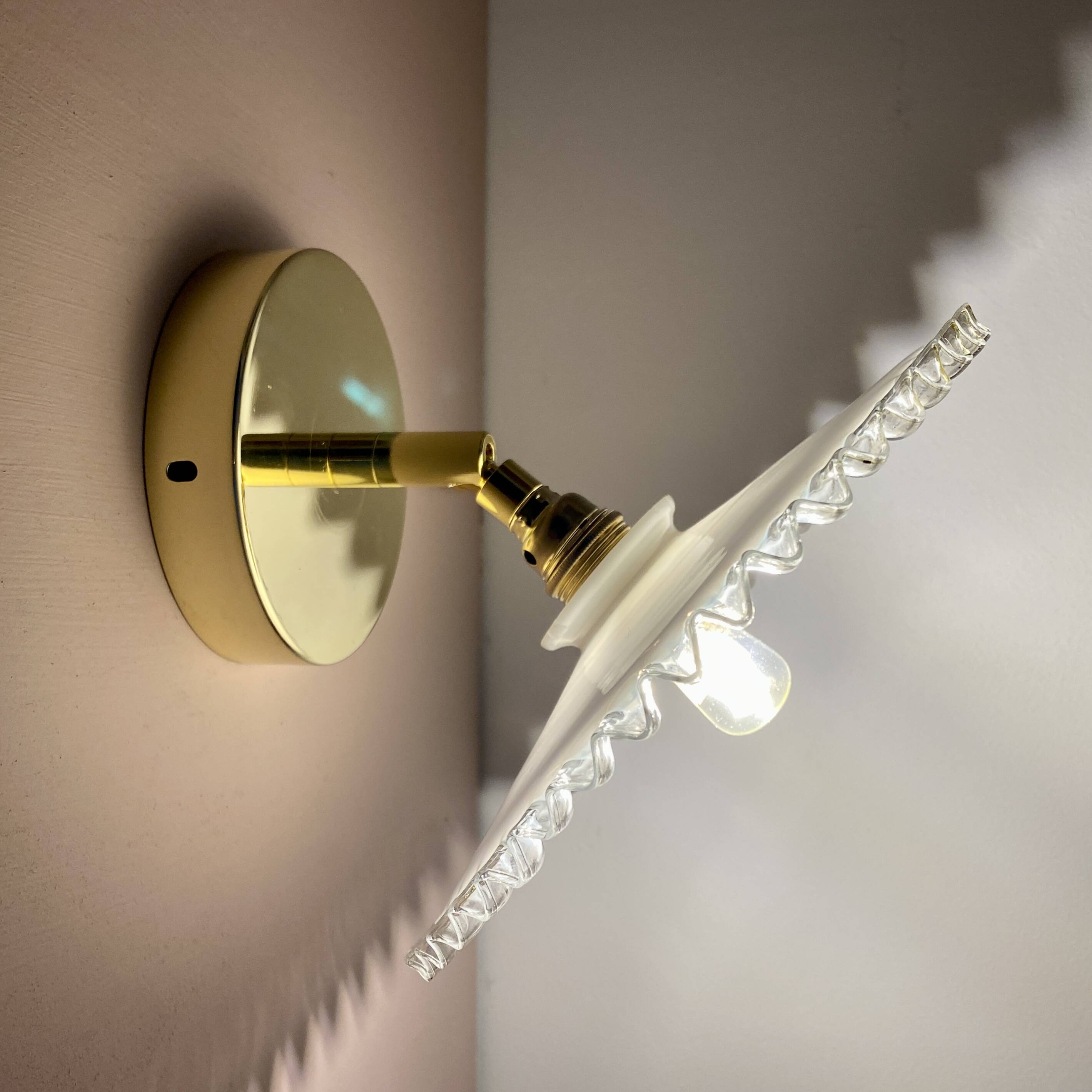 Vintage lampshade wall light in white opaline