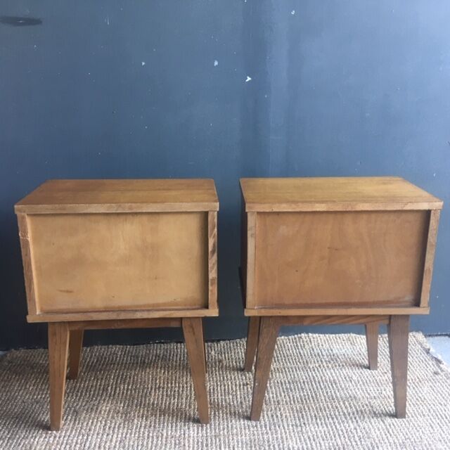 Pair of vintage bedside tables compass feet