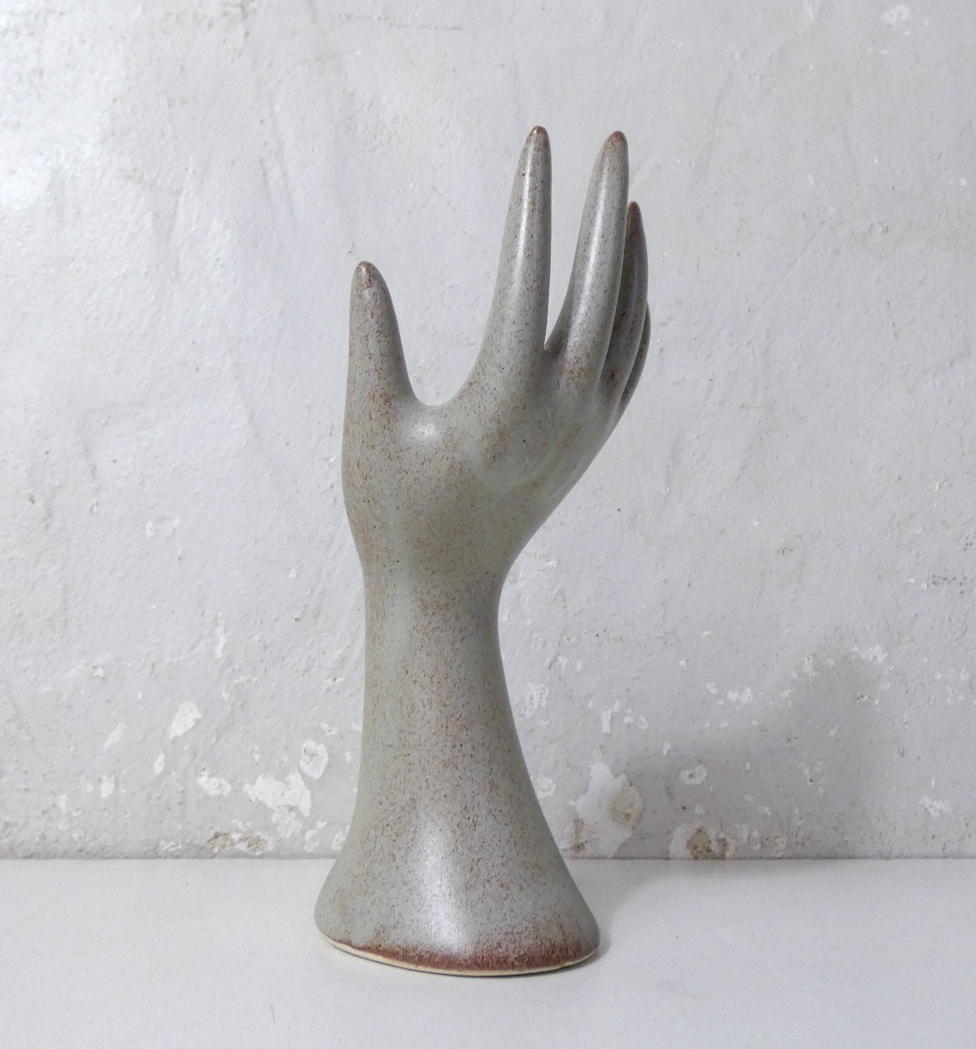 Vintage stoneware hand ring holder soliflore jewelry holder