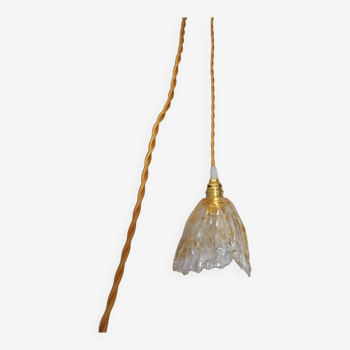 Hanging pendant light thick transparent draped and amber glass, vintage