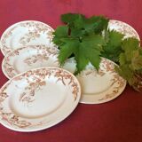Set de 4 assiettes plates anciennes terre de fer decor de feuille de vignes