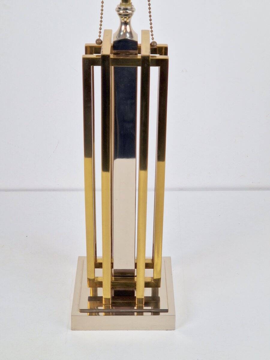 Geometric Brass and Chrome Table Lamp by Willy Daro, France, 1970