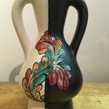 Black and white Vallauris vase, H. Caillet flower, vintage graphic 1960 1970